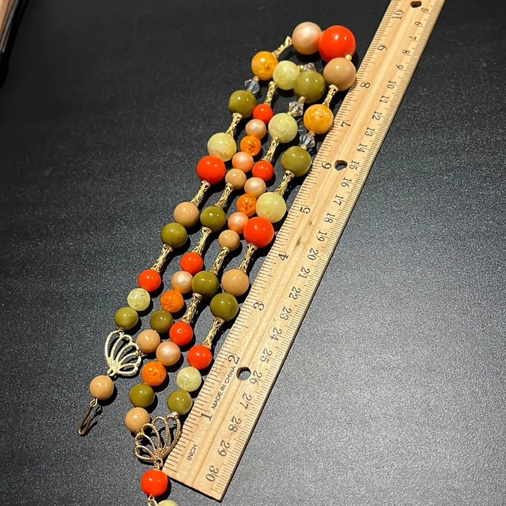 Vintage Double Strand Autumn Colors and Gold Accent Bead Necklace - Picture 7 of 16